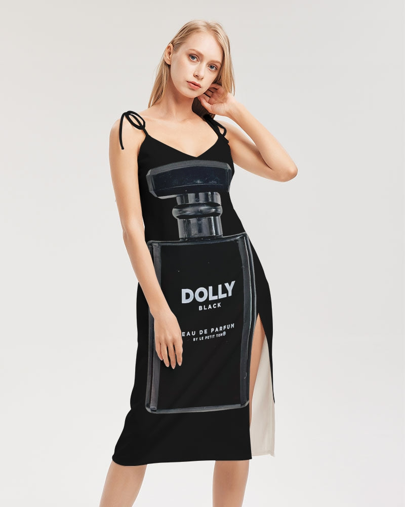 DOLLY BLACK PERFUME BOTTLE Women's Tie Strap Split Dress black