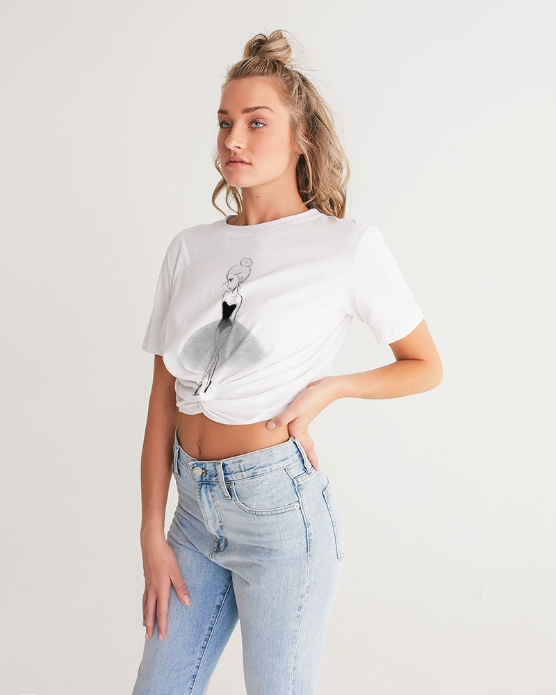 DOLLY DOODLING Ballerina Women's & Teens Twist-Front Cropped Tee