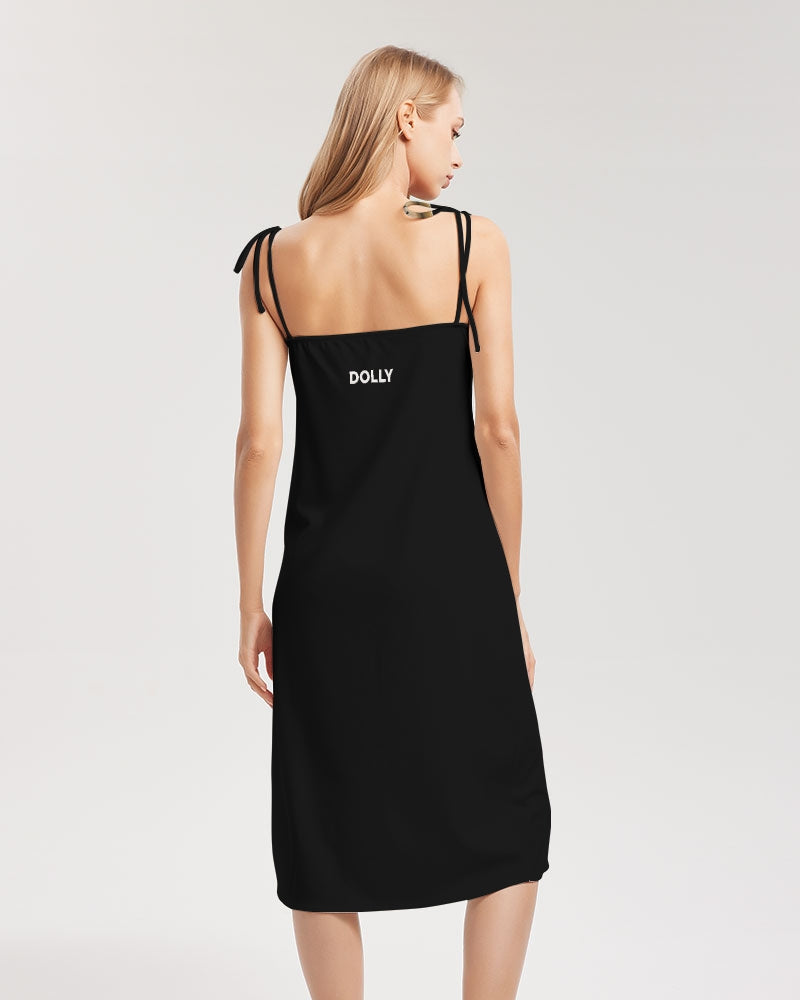 DOLLY GOLD BALLERINAS Women's Tie Strap Split Dress black