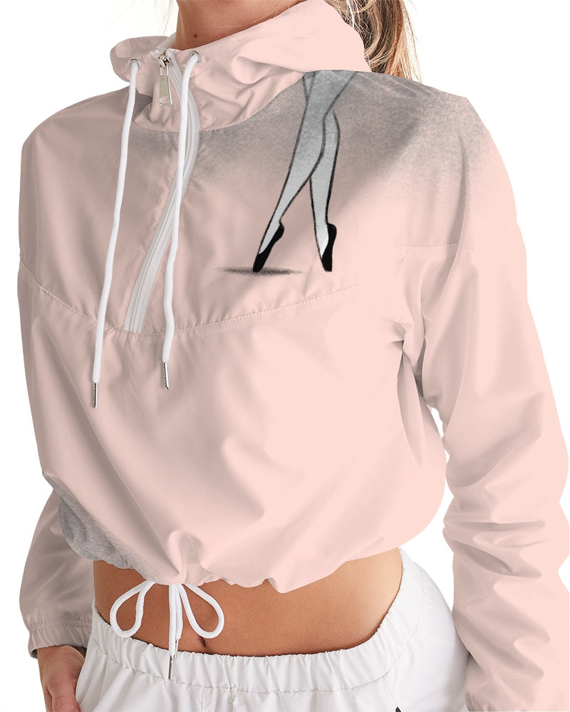 DOLLY DOODLING Ballerina Ballet Blush Pink Women's Cropped Windbreaker