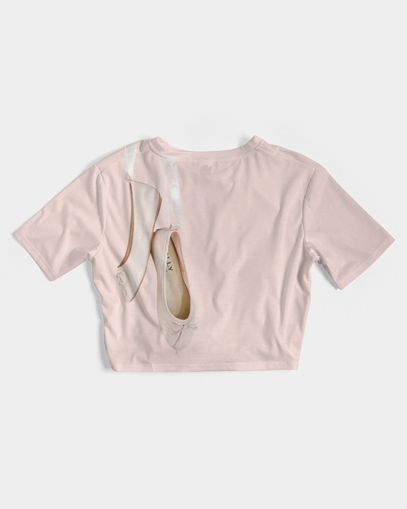 NOT WITHOUT MY DOLLY BALLERINAS WITH DOLLYPINK BALLERINAS Women's Twist-Front Cropped Tee