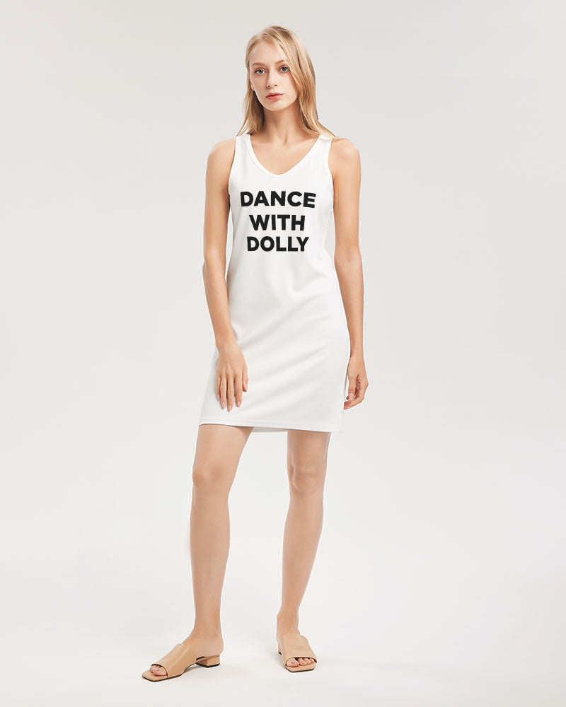 DANCE WITH DOLLY WITH BLACK BALLERINAS Women's Rib Knit V Neck Mini Dress