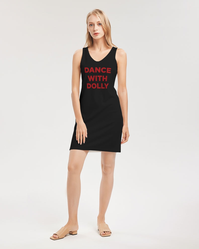 DANCE WITH DOLLY WITH RED BALLERINAS Women's Rib Knit V Neck Mini Dress