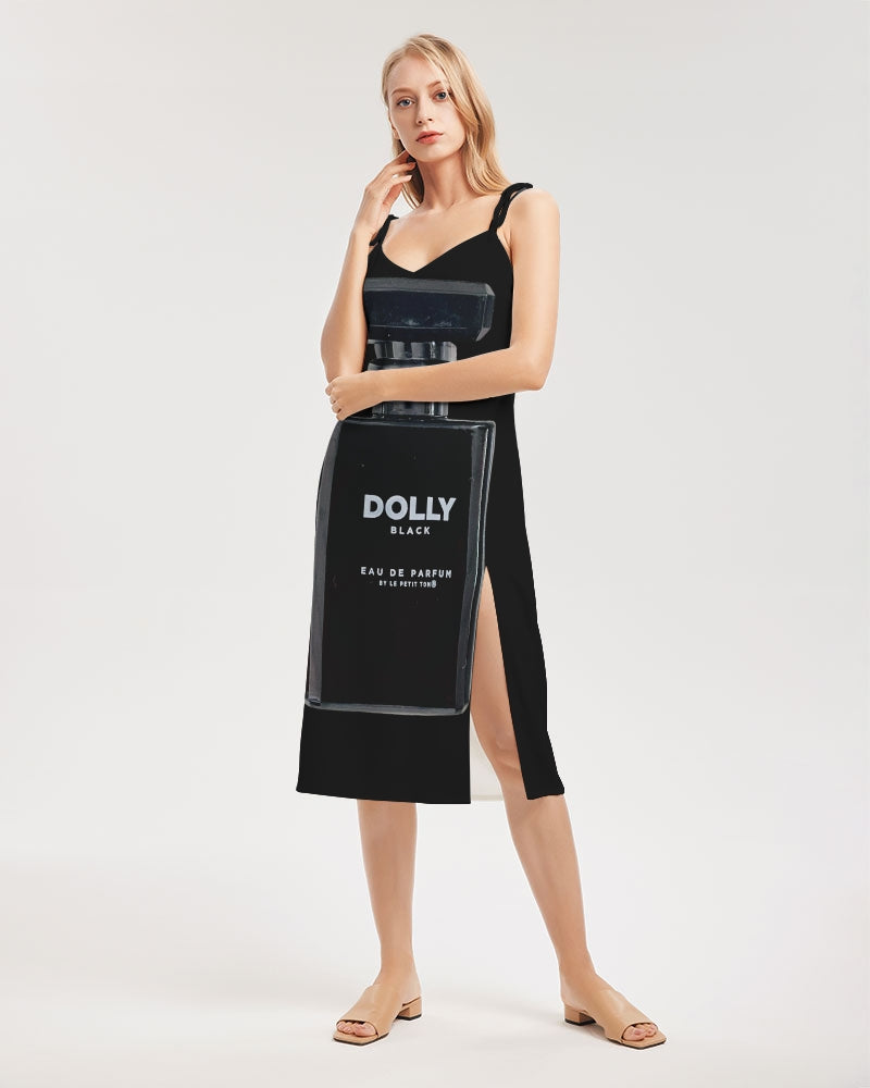 DOLLY BLACK PERFUME BOTTLE Women's Tie Strap Split Dress black