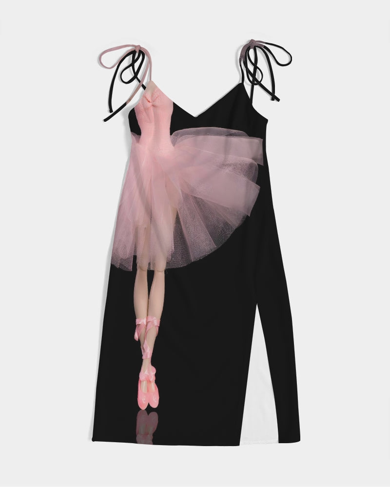 DOLLY Ballerina Doll Pink Women's Tie Strap Split Dress DOLLY Ballerina Doll Pink Women's Tie Strap Split Dress