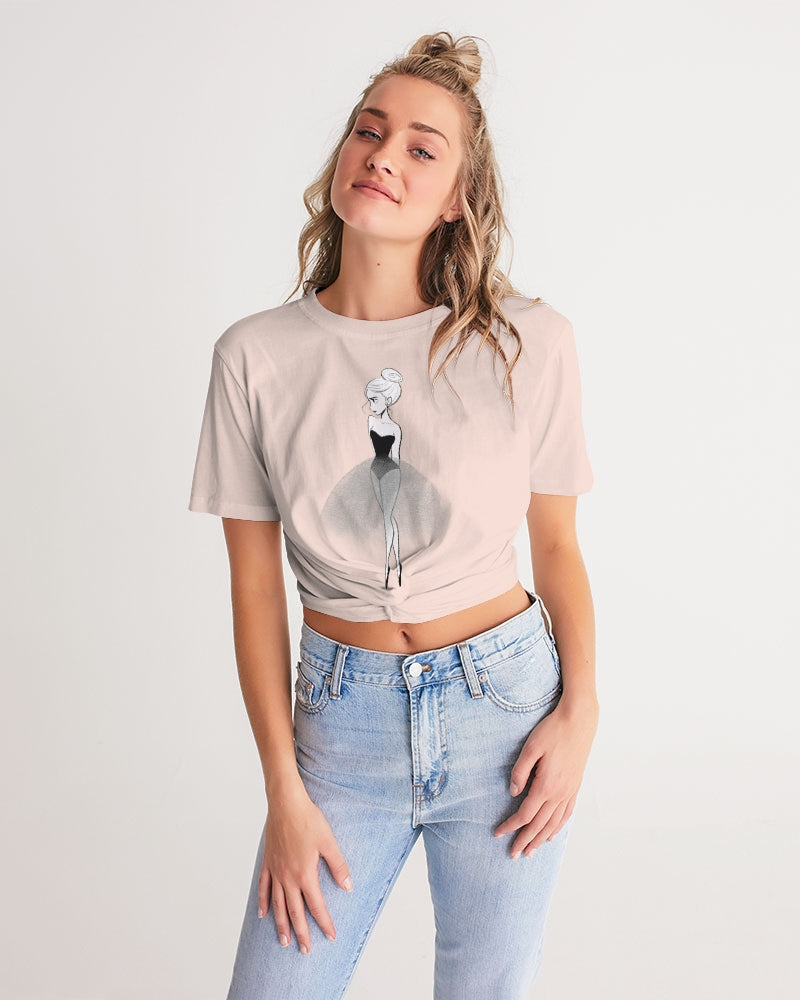 DOLLY Doodling Ballerina Women's Twist-Front Cropped Tee pink