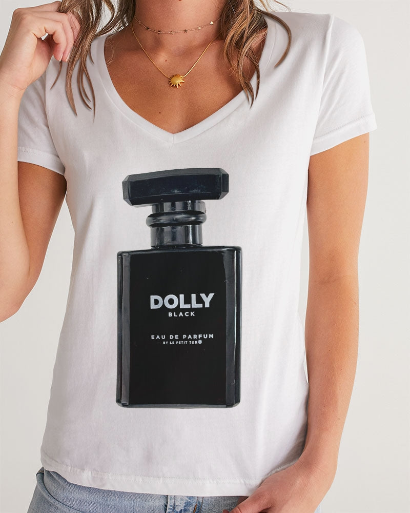 DOLLY BLACK PERFUME BOTTLE Women's V-Neck Tee