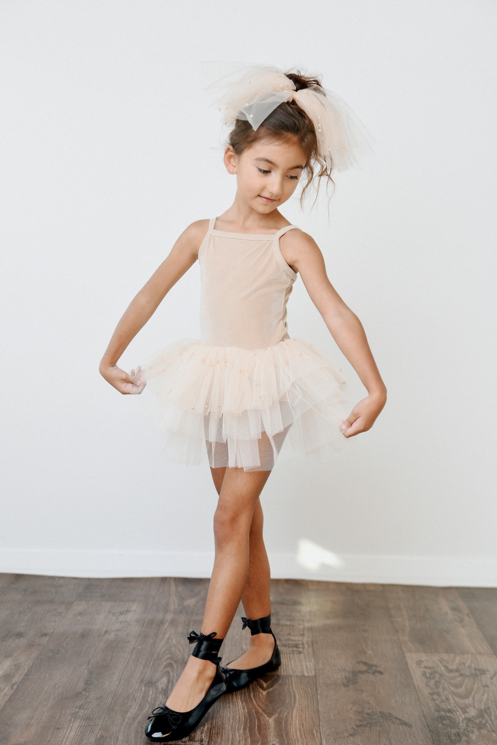 DOLLY® VELVET LEOTARD ROMPER WITH PEARL TULLE cream ⚪