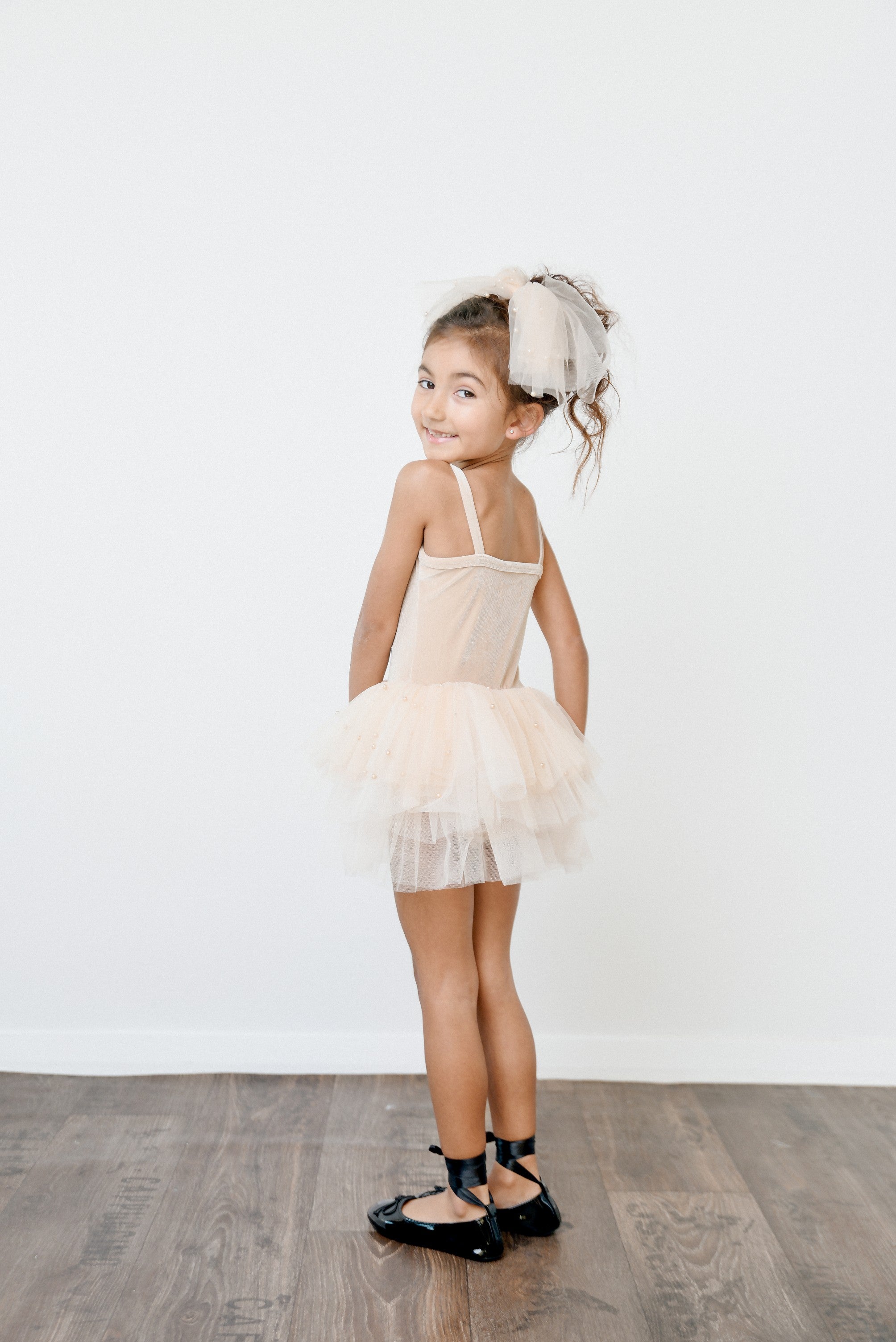 DOLLY® VELVET LEOTARD ROMPER WITH PEARL TULLE cream ⚪