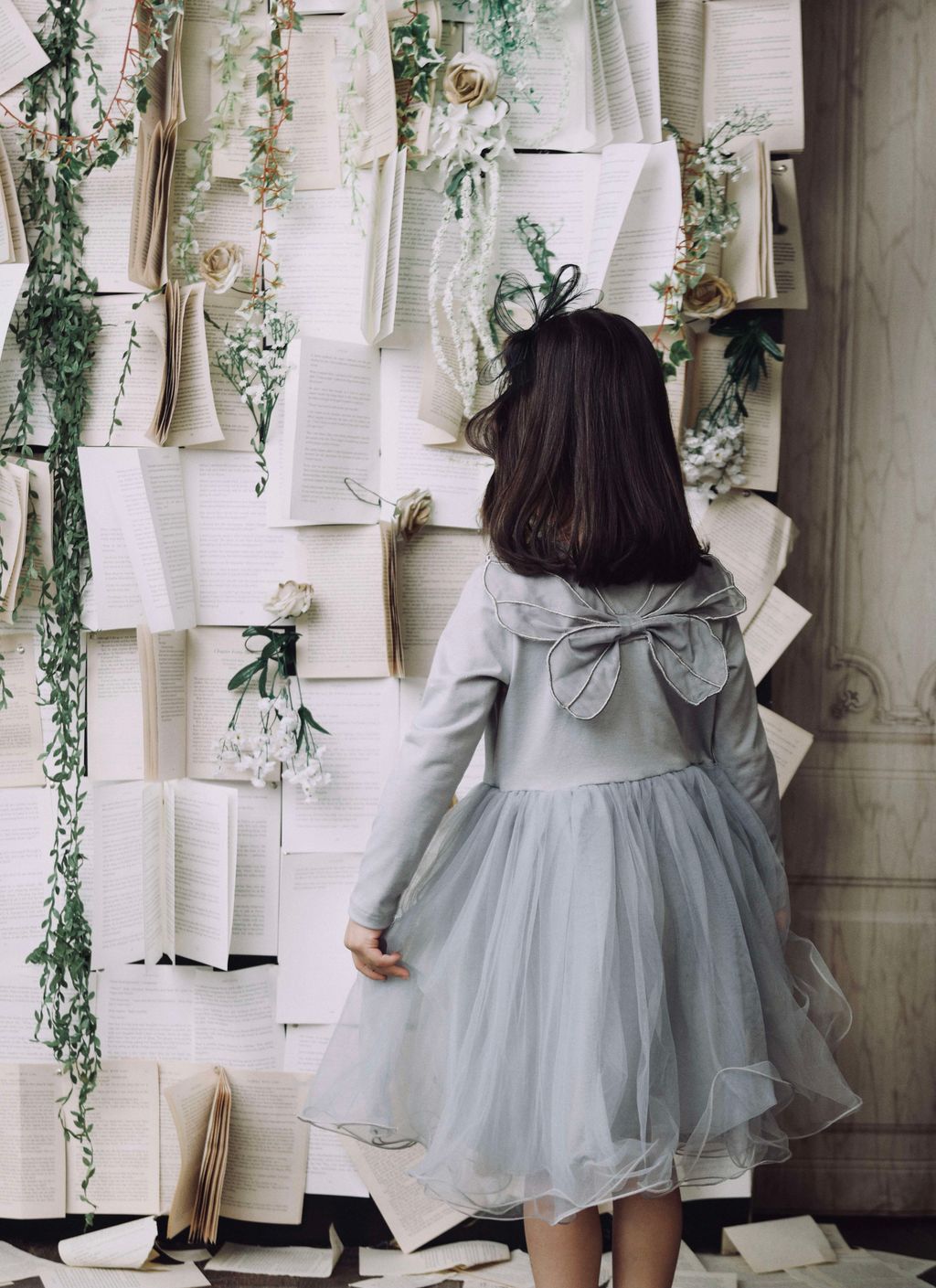 VESTIDO CON TUTÚ ALAS DE MARIPOSA DOLLY by Le Petit Tom ® gris plateado