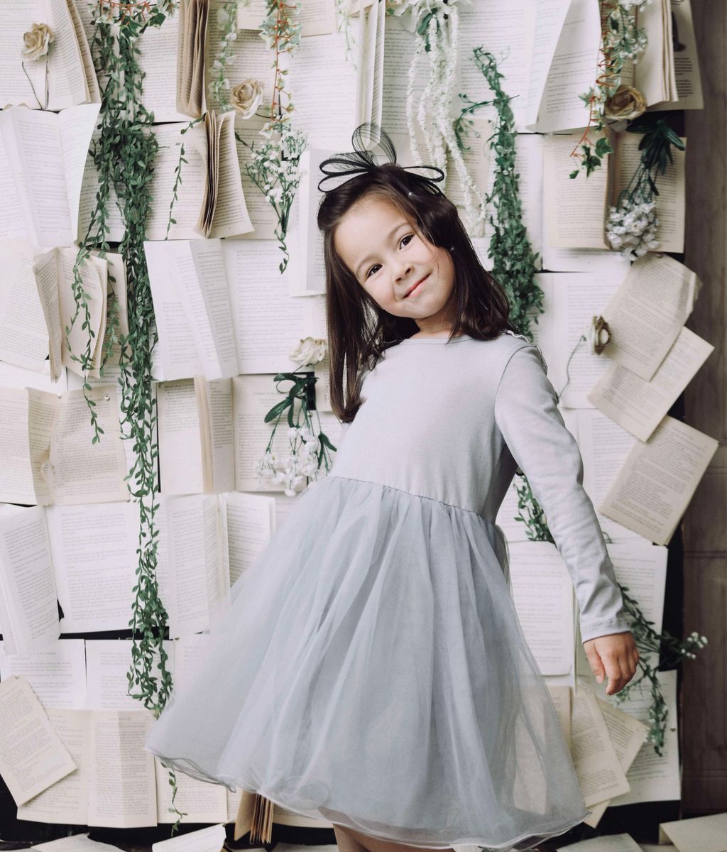 VESTIDO CON TUTÚ ALAS DE MARIPOSA DOLLY by Le Petit Tom ® gris plateado