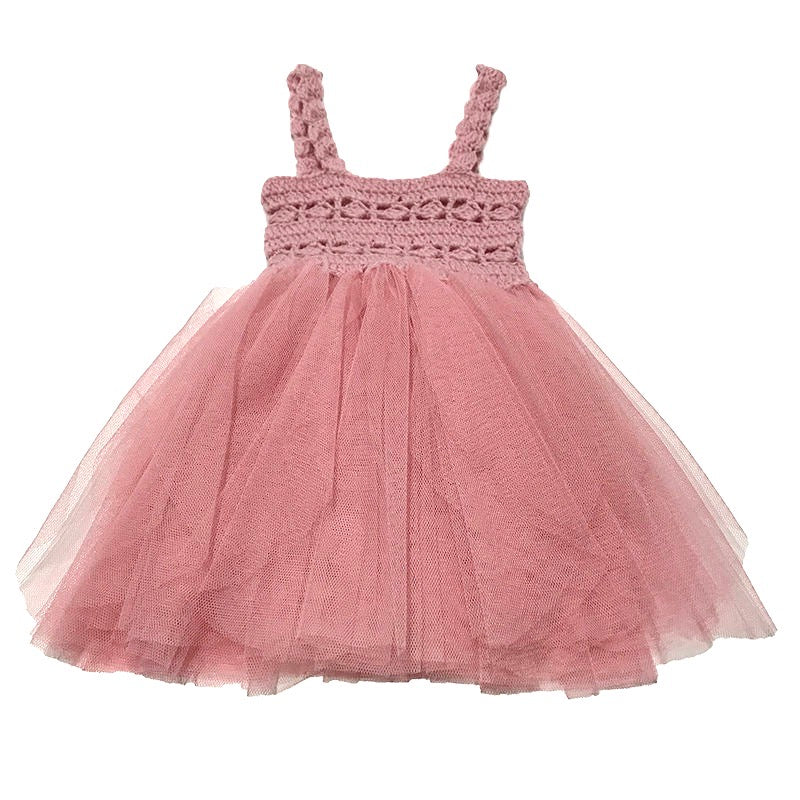 DOLLY by Le Petit Tom ® CROCHET TUTU DRESS ALL EYES mauve