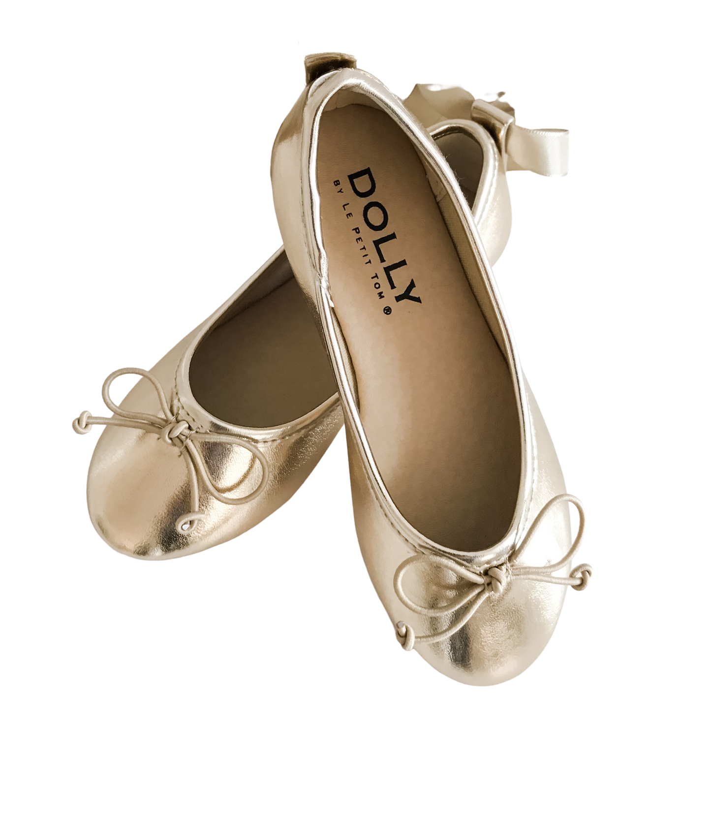 DOLLY by Le Petit Tom ® CLASSIC BALLERINAS WITH LACE UP RIBBONS gold