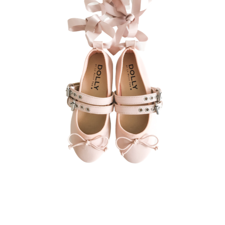DOLLY MARY JANES BUCKLE BELT BALLERINAS WITH RIBBONS ( Including FREE Buckle Waist Belt!) pink