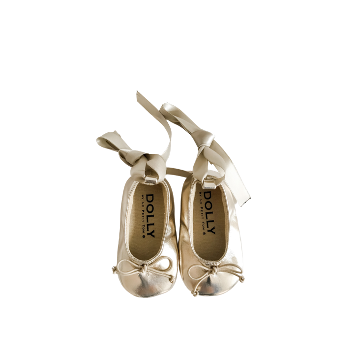 DOLLY by Le Petit Tom ® BABY BALLERINAS WITH RIBBONS gold