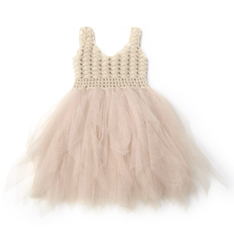 DOLLY by Le Petit Tom ® VESTIDO CROCHET TUTU CONCHAS MARINAS crema
