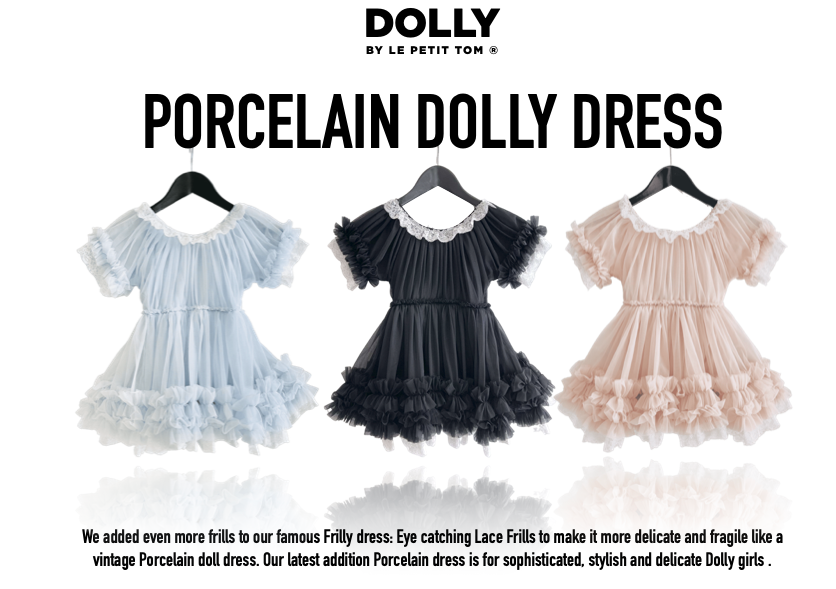 DOLLY by Le Petit Tom ® PORCELAIN DOLLY DRESS black