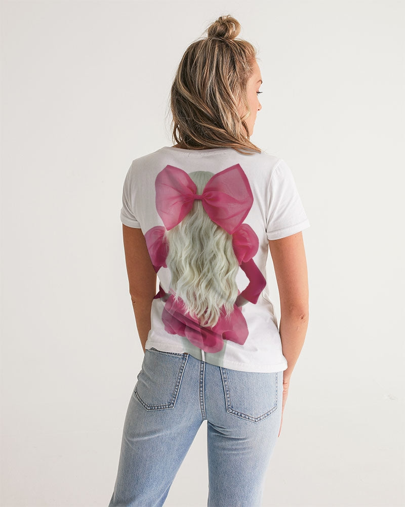 DOLLY WORLD MANNEQUIN BOW Women's V-Neck Tee