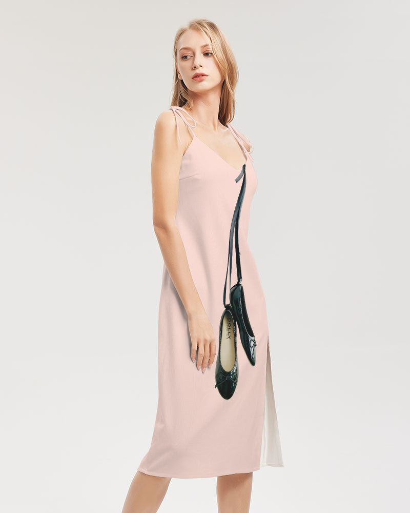 DOLLY BLACK BALLERINAS Women's Tie Strap Split Dress ballet pink