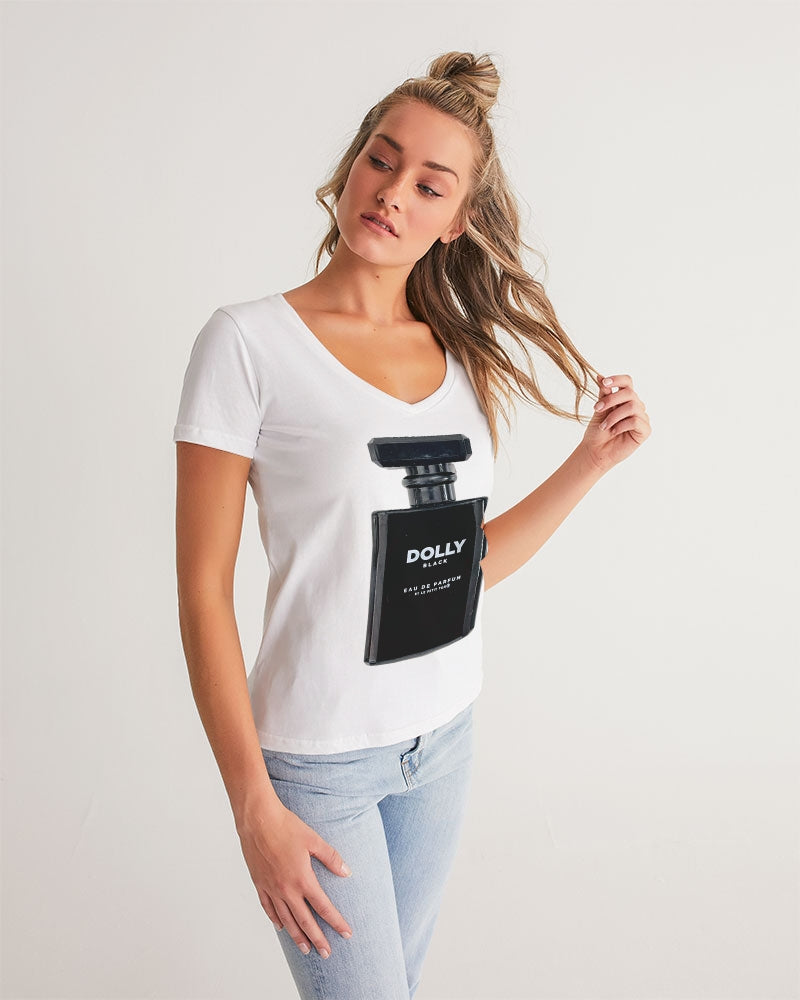 DOLLY BLACK PERFUME BOTTLE Women's V-Neck Tee