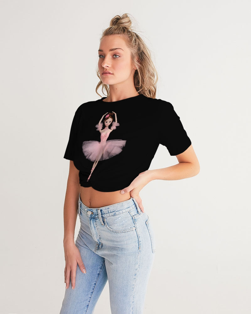 DOLLY ® Ballerina Doll Pink Women's Twist-Front Cropped Tee