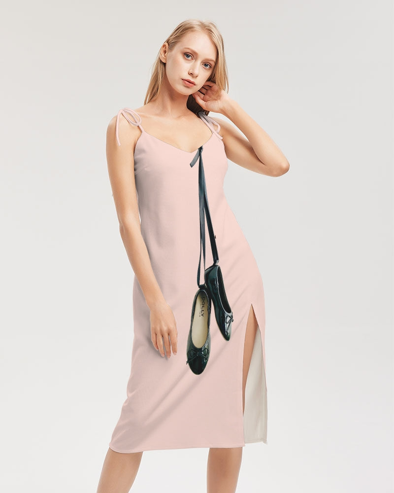 DOLLY BLACK BALLERINAS Women's Tie Strap Split Dress ballet pink