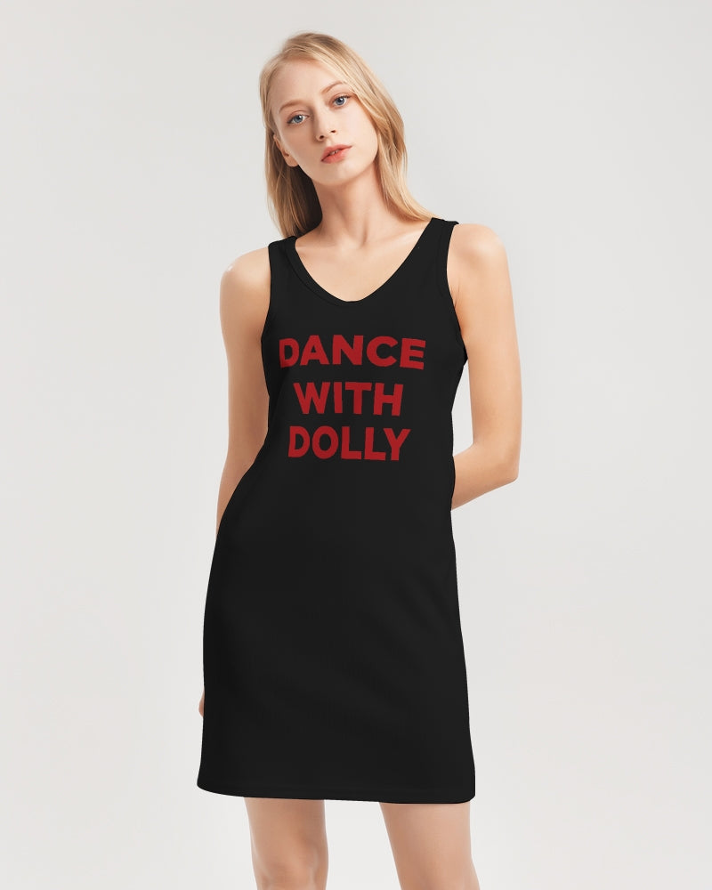 DANCE WITH DOLLY WITH RED BALLERINAS Women's Rib Knit V Neck Mini Dress