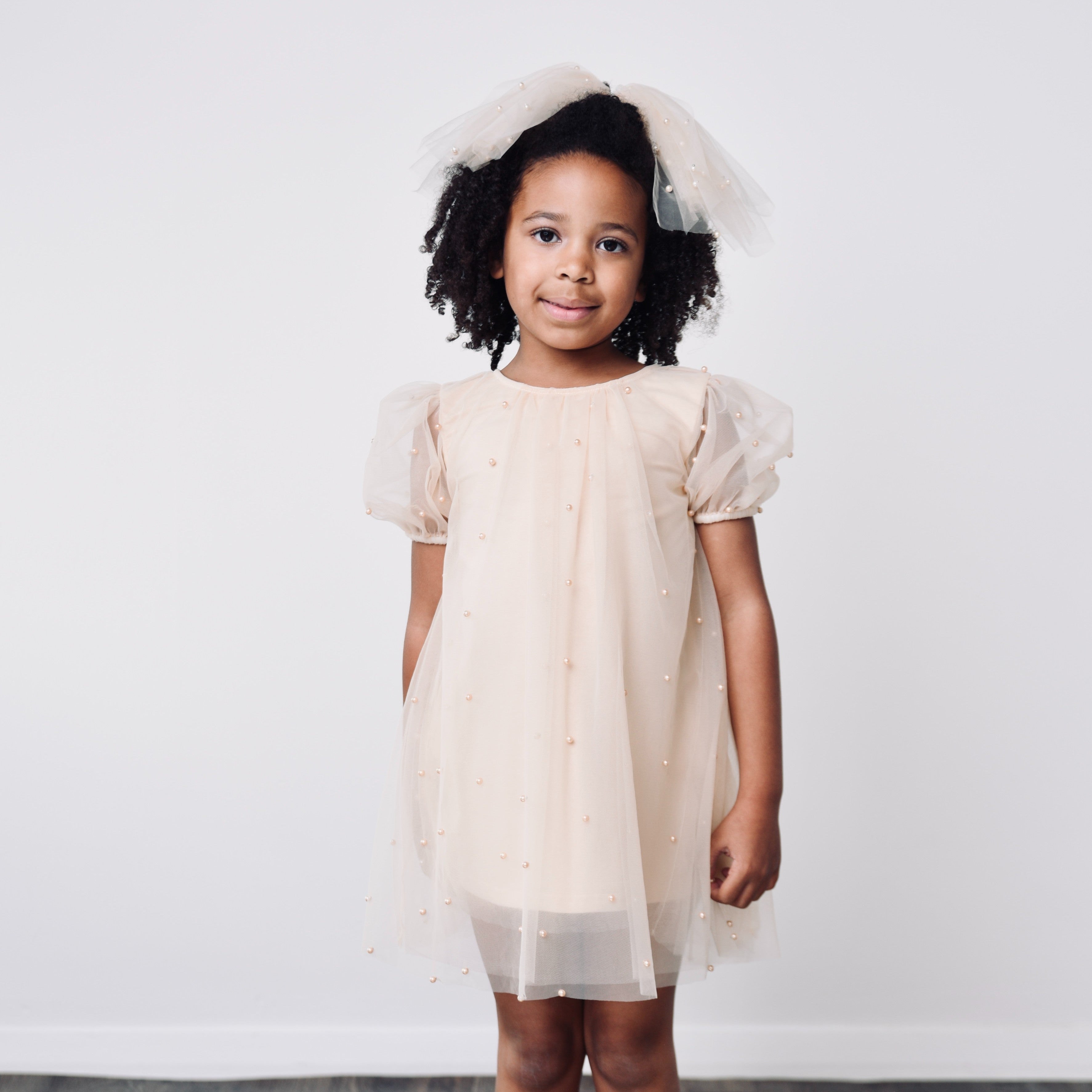 DOLLY® PEARL TULLE PUFF A-LINE DRESS cream ⚪