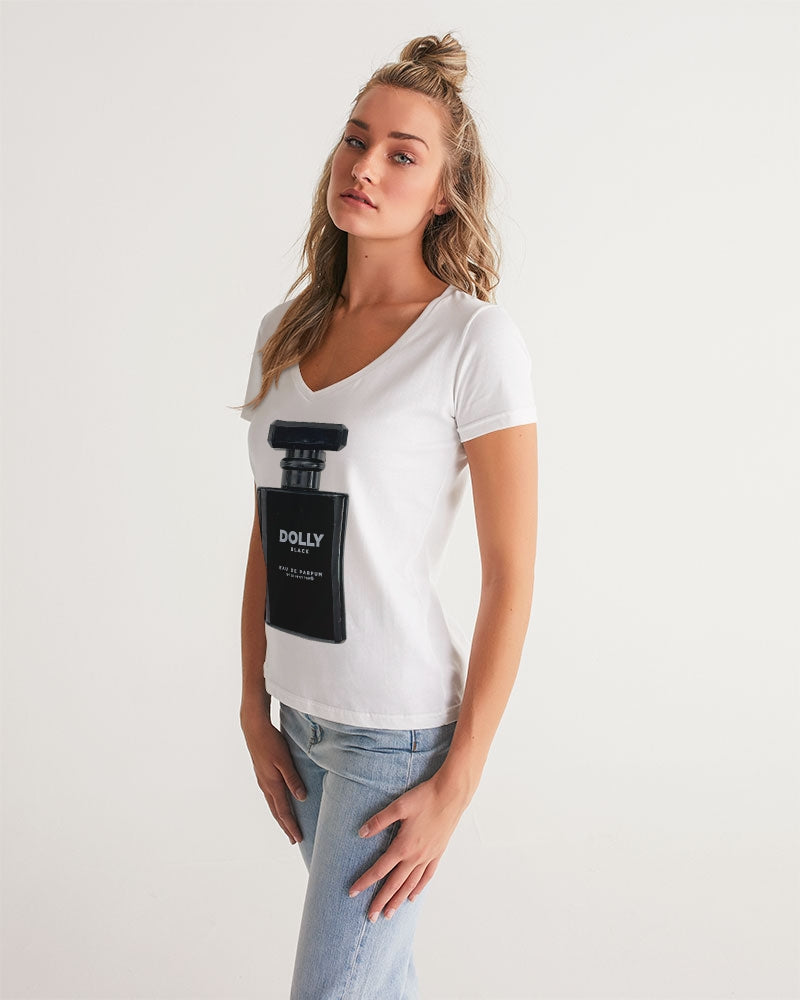 DOLLY BLACK PERFUME BOTTLE Women's V-Neck Tee