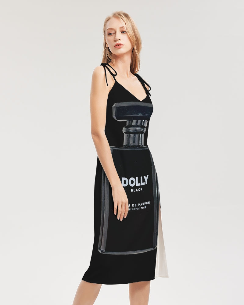 DOLLY BLACK PERFUME BOTTLE Women's Tie Strap Split Dress black