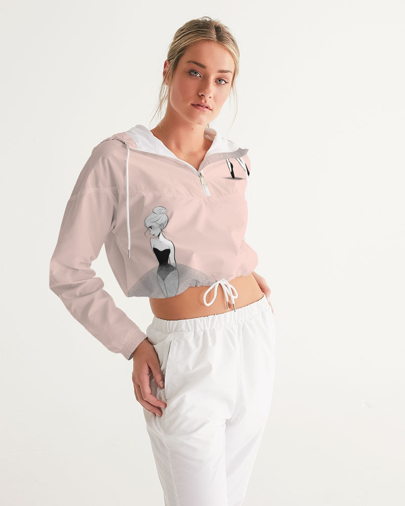 DOLLY DOODLING Ballerina Ballet Blush Pink Women's Cropped Windbreaker