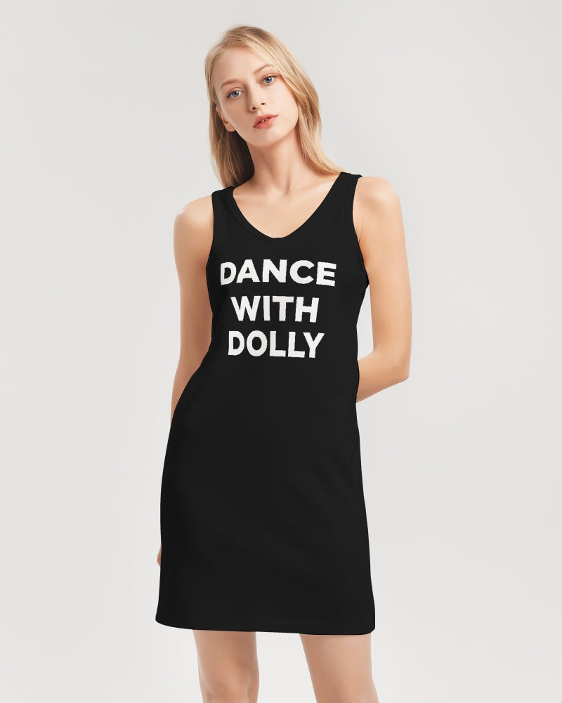 DANCE WITH DOLLY WITH GOLD BALLERINAS Women's Rib Knit V Neck Mini Dress