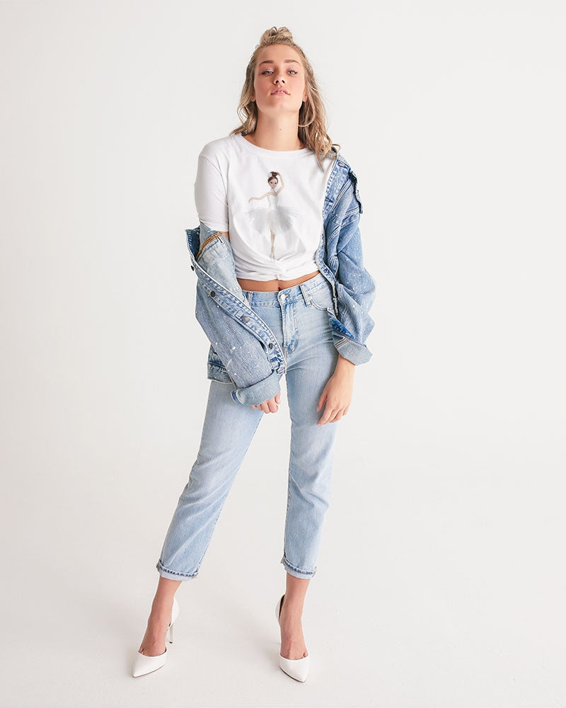 DOLLY ® Ballerina Doll White Women's Twist-Front Cropped Tee