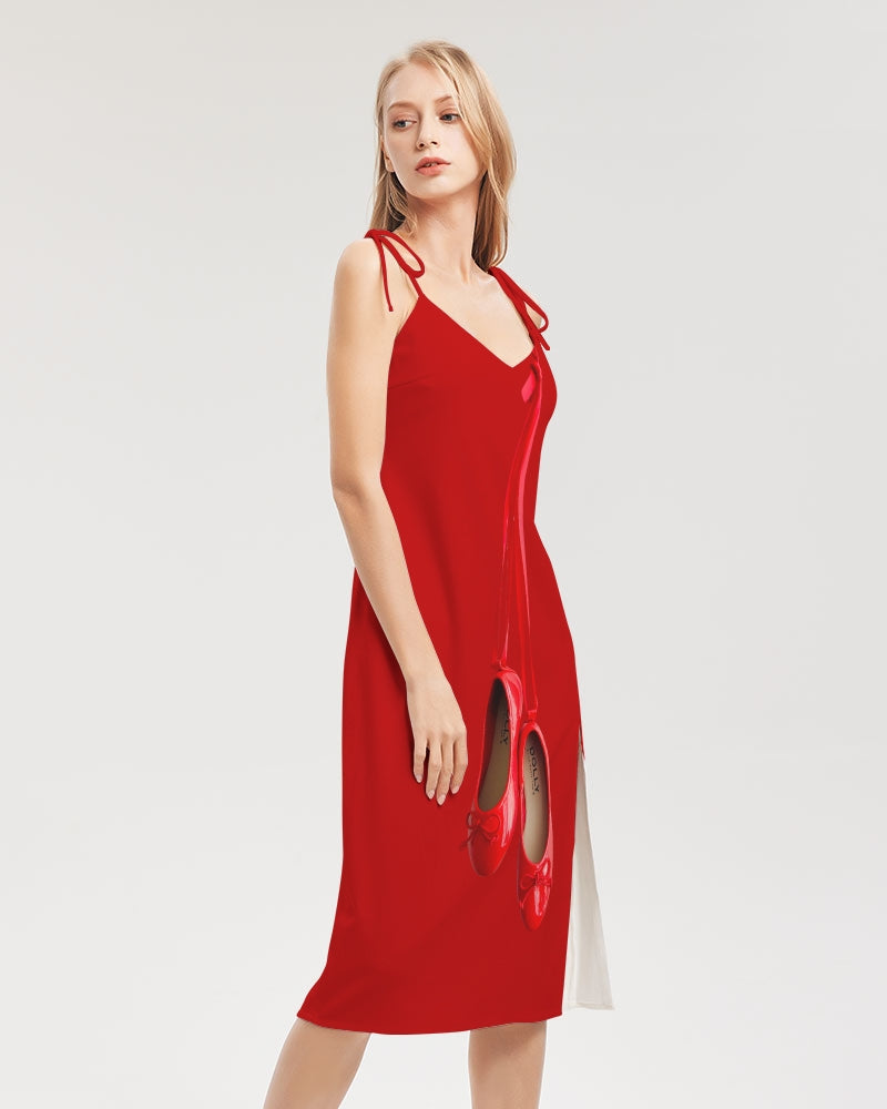 DOLLY RED BALLERINAS RED Women's Tie Strap Split Dress red