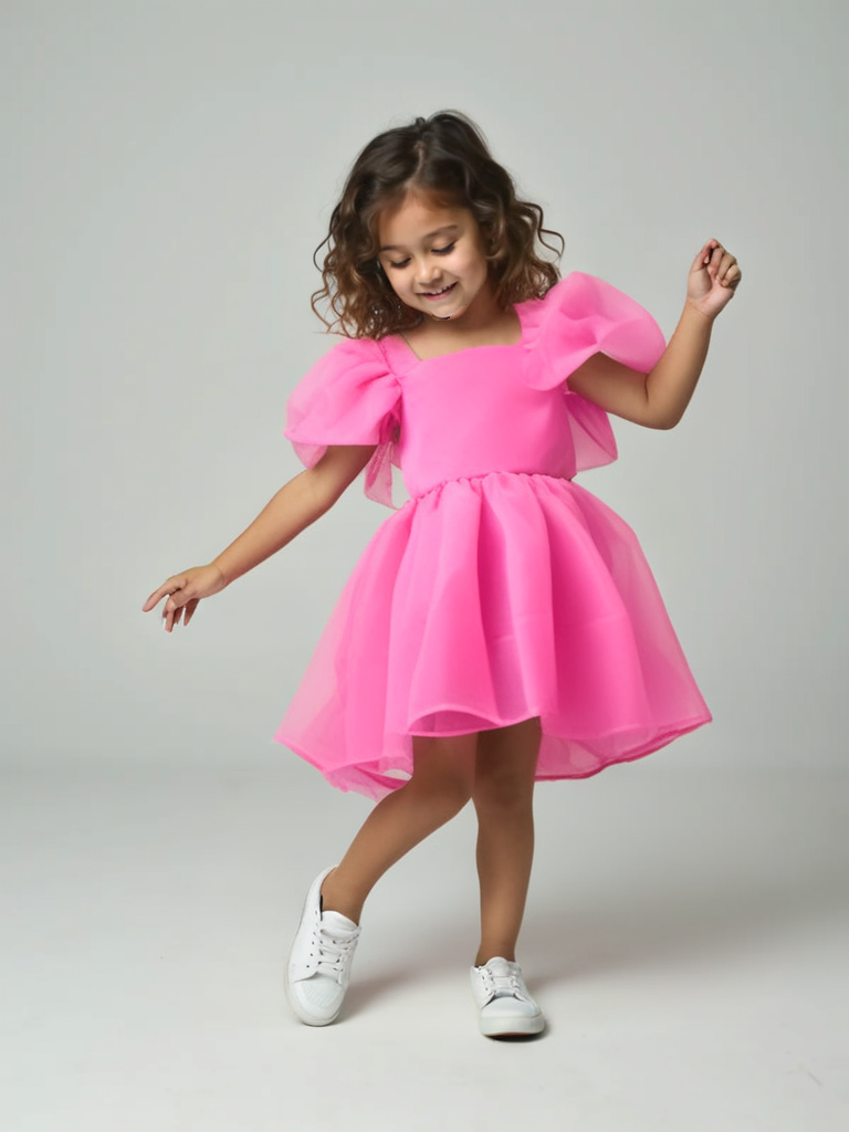 DOLLY PINK PLEASE! V-BACK PUFF SLEEVE ORGANZA TUTU DRESS Aurora Bubblegum pink