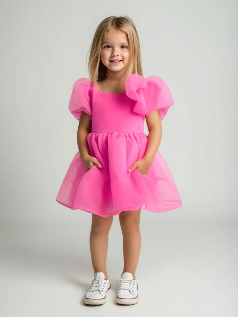 DOLLY PINK PLEASE! V-BACK PUFF SLEEVE ORGANZA TUTU DRESS Aurora Bubblegum pink