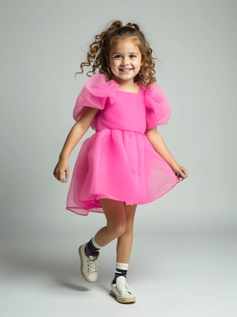 DOLLY PINK PLEASE! V-BACK PUFF SLEEVE ORGANZA TUTU DRESS Aurora Bubblegum pink