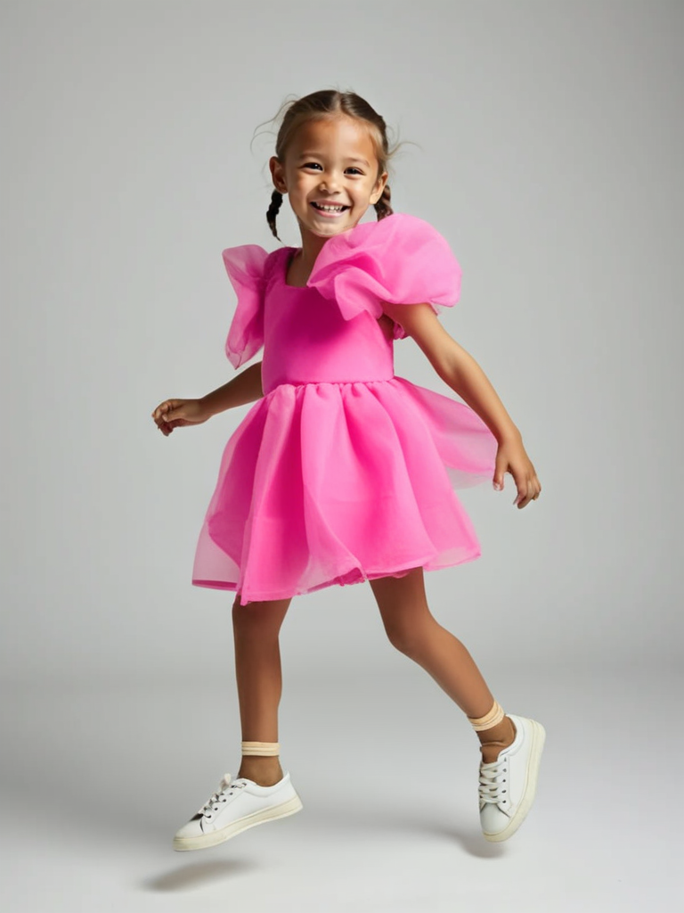 DOLLY PINK PLEASE! V-BACK PUFF SLEEVE ORGANZA TUTU DRESS Aurora Bubblegum pink