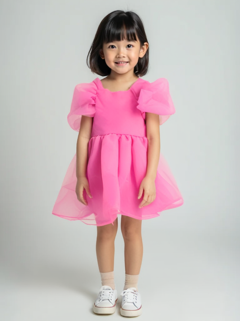 DOLLY PINK PLEASE! V-BACK PUFF SLEEVE ORGANZA TUTU DRESS Aurora Bubblegum pink