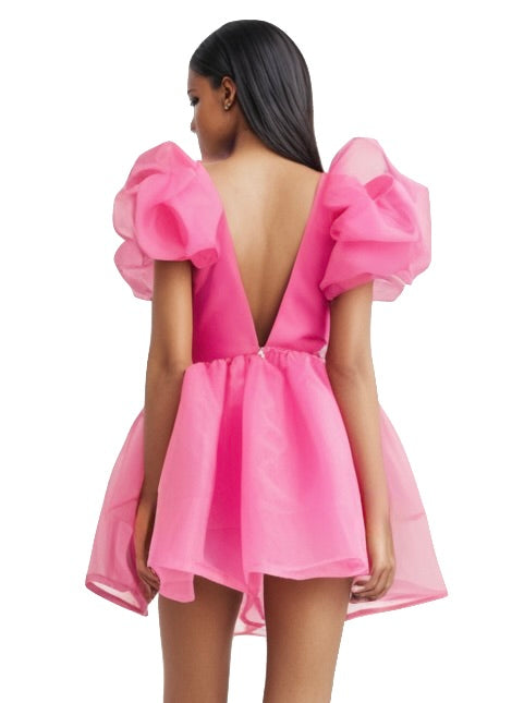 DOLLY PINK PLEASE! V-BACK PUFF SLEEVE ORGANZA TUTU DRESS Aurora Bubblegum pink