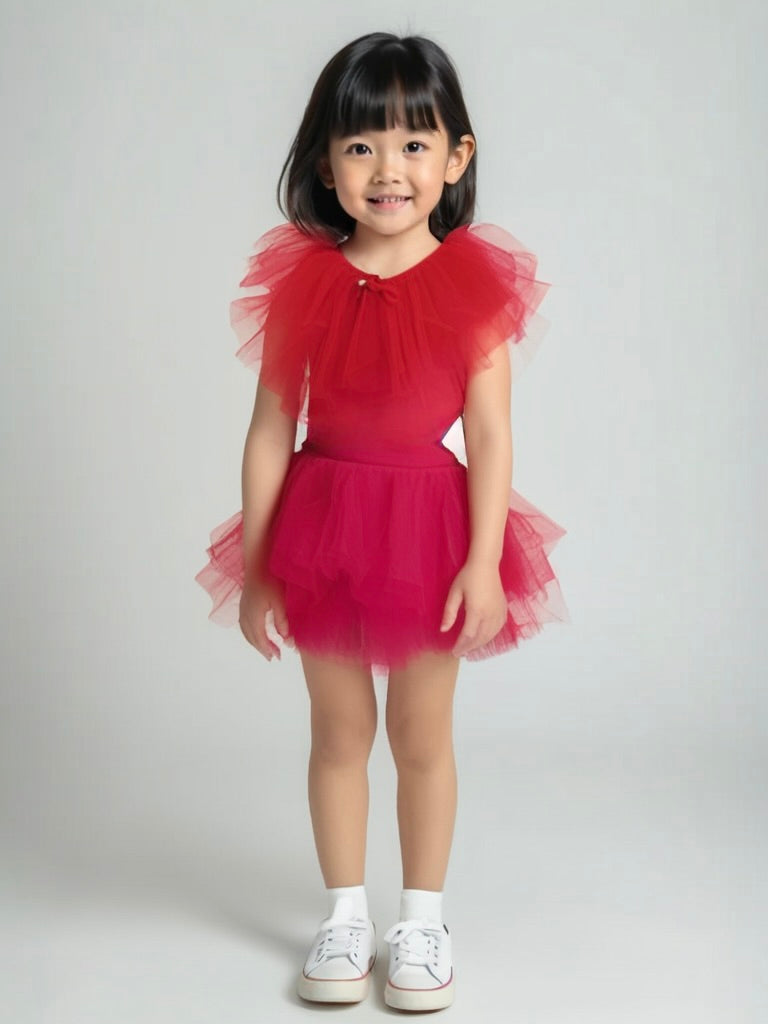 DOLLY TULLE CAPE  red