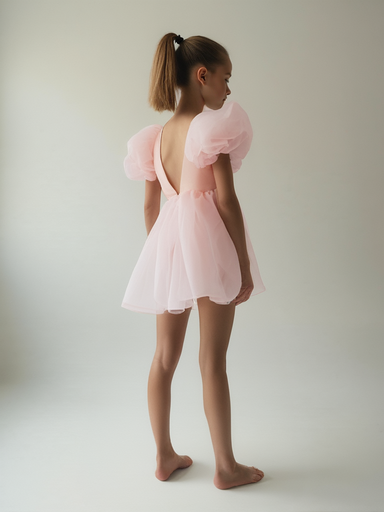 DOLLY V-BACK PUFF SLEEVE ORGANZA TUTU DRESS dollypink