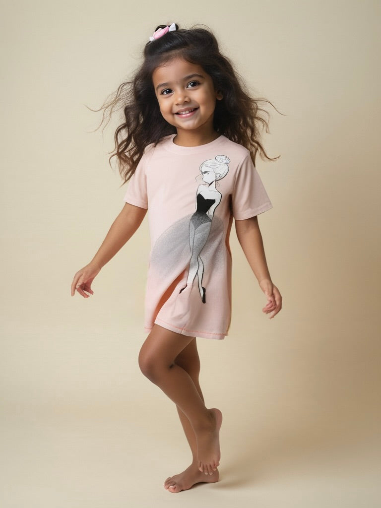 DOLLY DOODLING BALLERINA DOLLY PINK Kids Tee