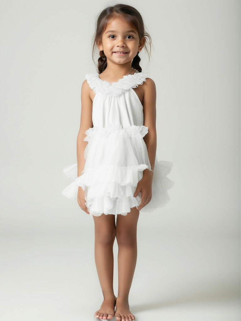 DOLLY RUFFLED CHIFFON DANCE DRESS off-white