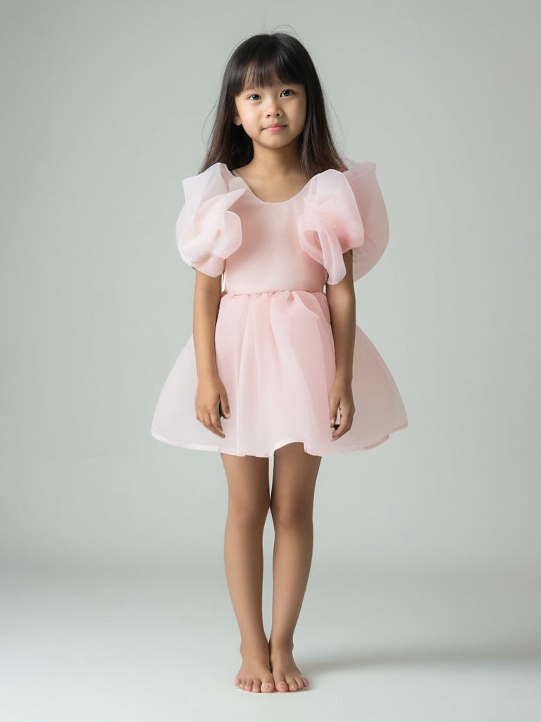 DOLLY V-BACK PUFF SLEEVE ORGANZA TUTU DRESS dollypink