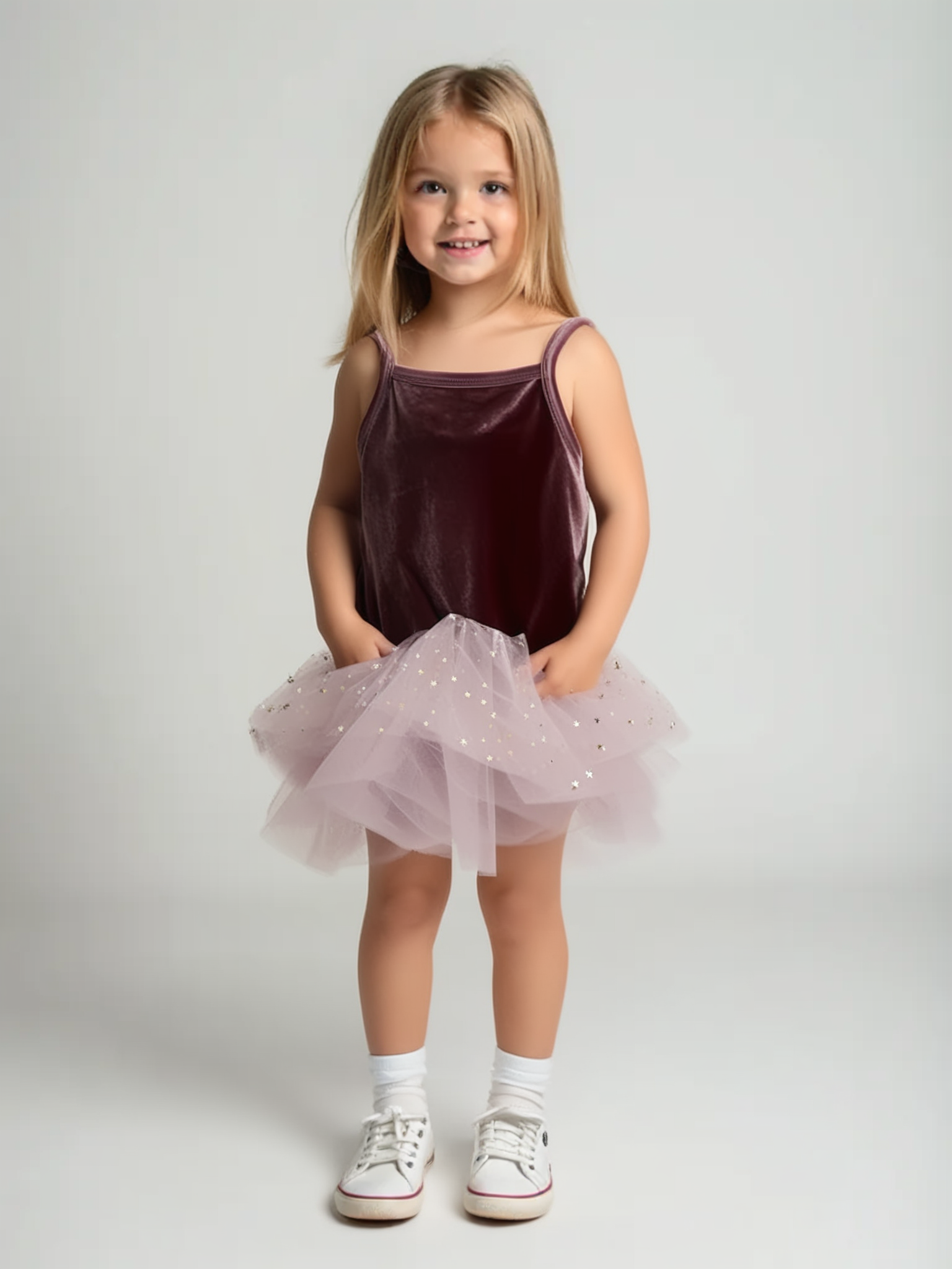 VESTIDO DE TUTU CON LEOTARD DE TERCIOPELO DOLLY® CON ESTRELLAS Y LUNA ⭐️ 🌙TULLE violeta polvoriento