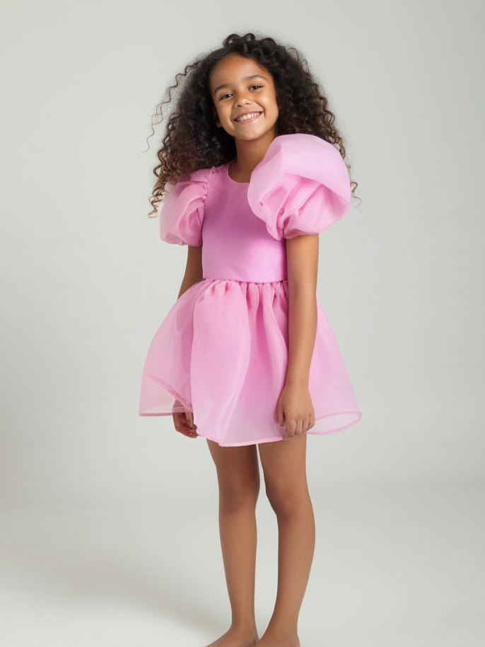 DOLLY V-BACK PUFF SLEEVE ORGANZA TUTU DRESS sugar pink