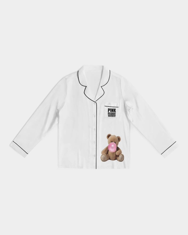 DOLLY® TEDDY BEAR BUBBLEGUM Women's Satin Long Sleeve Pajama Top