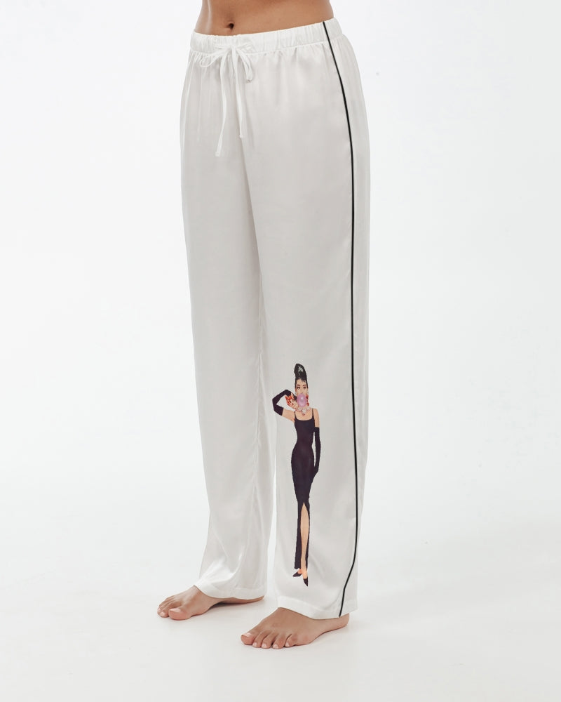 DOLLY® BUBBLEGUM BREAKFAST - Audrey Hepburn DOLLY's icon Women's Satin Pajama Pants