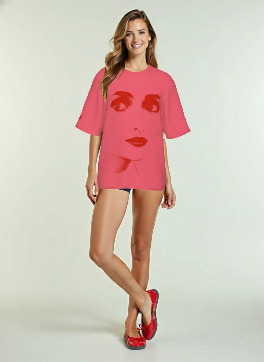 DOLLY Face Hotpink Red Crewneck Short Sleeve